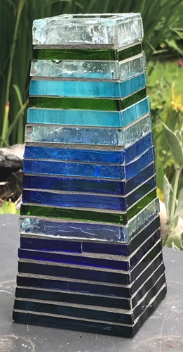 Layered Vase;  4" x 4" x 8", tapered; stained glass on glass;  $120.00